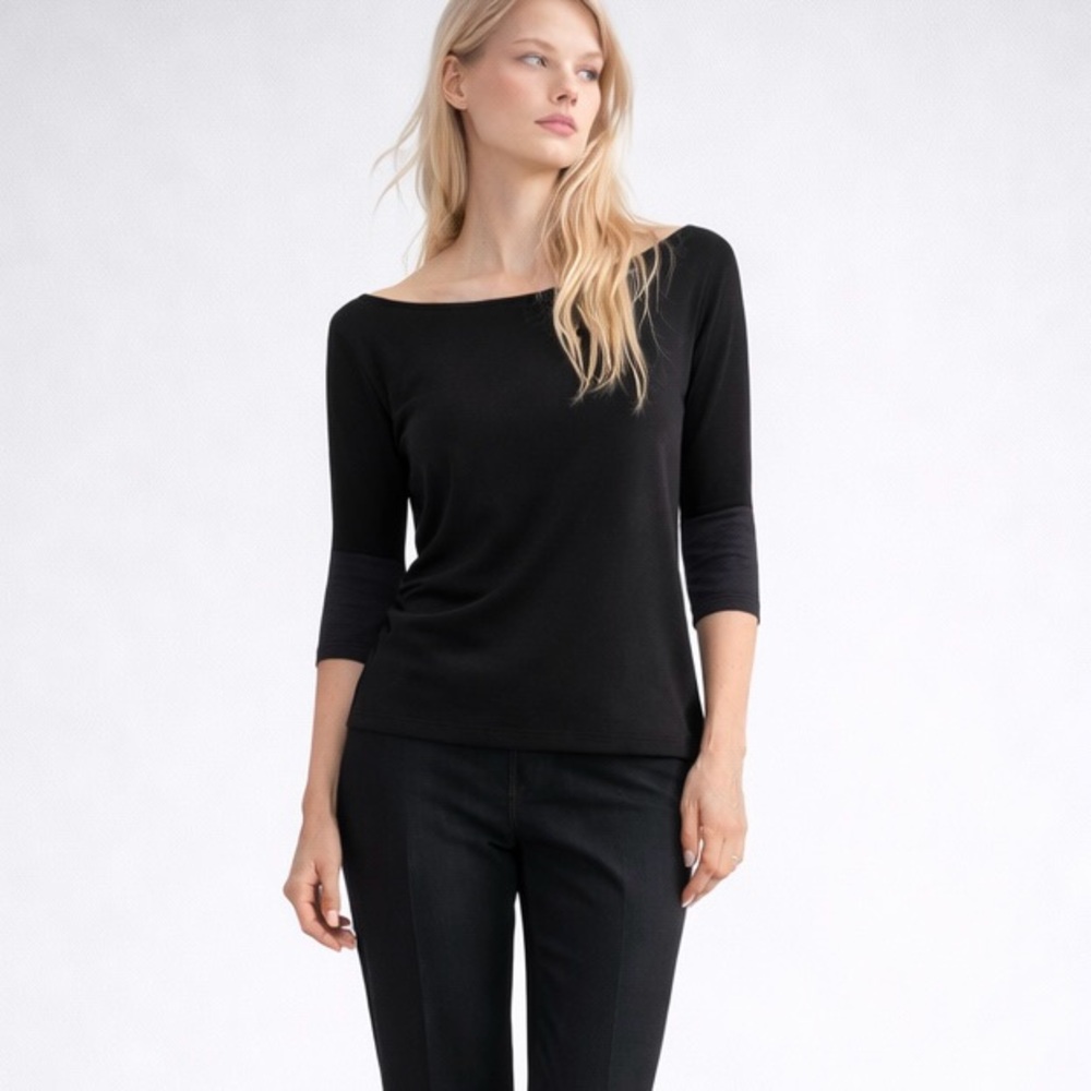 United Colors of Benetton Black Boatneck 3/4 Sleeve Knit Top XS